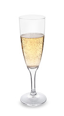 Glass of champagne on white background