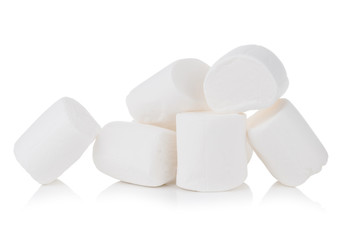 Group of tasty white marshmallows isolated on white background