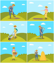 Obraz na płótnie Canvas Farmer Agricultural Activities Vector Illustration