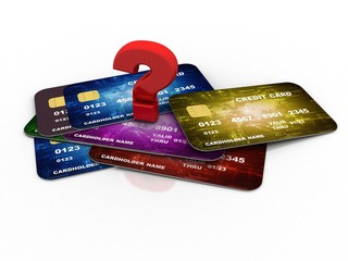 3d rendering  question mark on credit or debit card  
