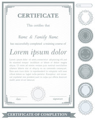 Gray vertical certificate template with additional design elements