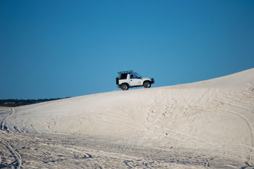 Landscape of Lancelin cars riding over the dunes