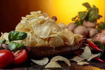 Potato chips with vegetables and spices.