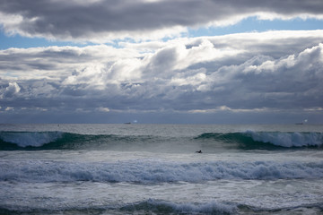 Landscape of a beach in north perth in a windy day full of waves water