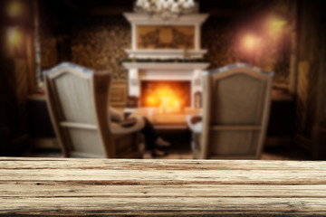 Table background and fireplace 