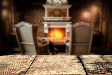 Table background and fireplace 