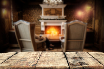 Table background and fireplace 