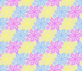 Fototapeta na wymiar Colorful mosaic from snowflakes in techno style. Seamless pattern.