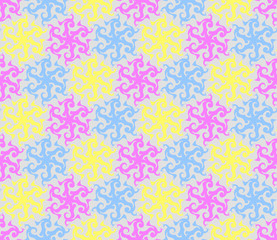 Colorful mosaic from snowflakes in techno style. Seamless pattern.