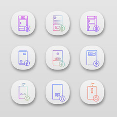 Heating app icons set