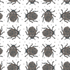 Classic colors vector seamless pattern in Mondriaan (Mondrian) style beige beetles on a white background for bedding, textile, wallpaper, wrapping, furnishings, upholstery, cover page, web site.