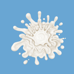 milk splash isolated on blue background, liquid or Yogurt splash, Include clipping path. 3d illustration.
