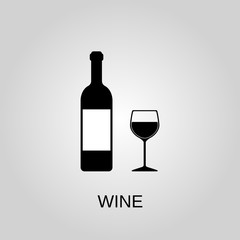 Wine bottle and glass icon. Wine bottle and glass symbol. Flat design. Stock - Vector illustration.