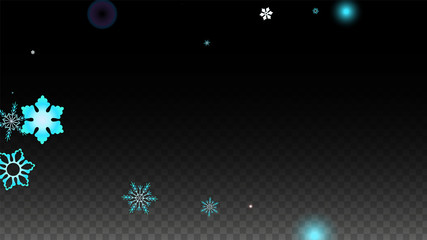 Christmas  Vector Background with Blue Falling Snowflakes Isolated on Transparent Background. Realistic Snow Sparkle Pattern. Snowfall Overlay Print. Winter Sky. Design for Party Invitation.