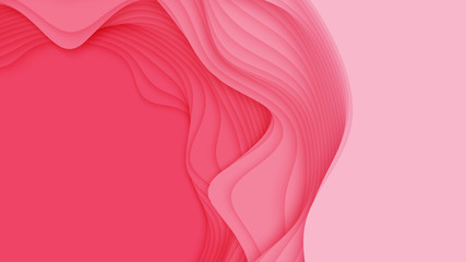 Fototapeta premium Vector 3D abstract background with paper cut shape. Colorful red carving art. Paper craft Antelope canyon landscape with soft gradient colors. Minimalistic design for business presentations, flyers.
