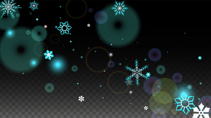 Christmas  Vector Background with Blue Falling Snowflakes Isolated on Transparent Background. Realistic Snow Sparkle Pattern. Snowfall Overlay Print. Winter Sky. Design for Party Invitation.