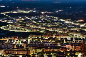 Jaen city overview at dusk from the parador-castle. Jaen, Andalusia, Spain