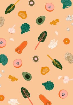 Natural Organic Plant Based Diet Healthy Fruits and Vegetables Illustration