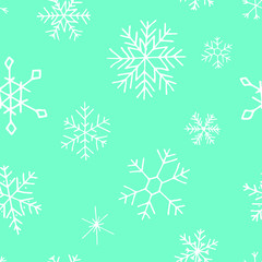 Collection of Christmas snowflakes, modern flat design. Seamless pattern. Endless texture. Can be used for printed materials.  Winter holiday background. Hand drawn design elements. Festive card.