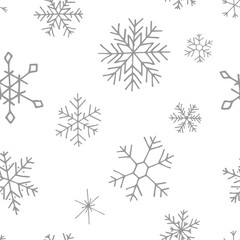 Collection of Christmas snowflakes, modern flat design. Seamless pattern. Endless texture. Can be used for printed materials.  Winter holiday background. Hand drawn design elements. Festive card.