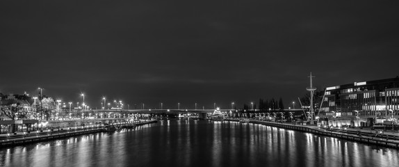 NIGHT RIVER - Port city of Szczecin by night
 - obrazy, fototapety, plakaty