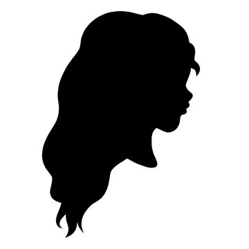 head of a young girl with beautiful long wavy hair, profile, silhouette