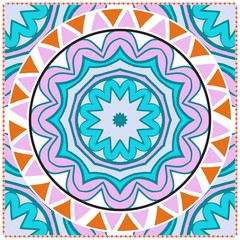 Template print for Sofa Square Pillow. Floral Geometric Pattern with hand-drawing Mandala. illustration. For fabric, textile, bandana, scarg, carpet print