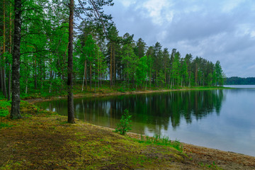 Fototapeta premium Landscape of lakes and forest along the Punkaharju ridge