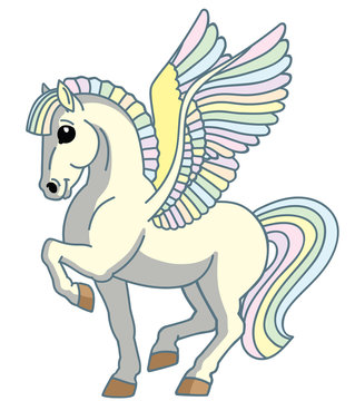 cartoon white pegasus. Magic winged pony horse . Isolated vector illustration for babies and little kids