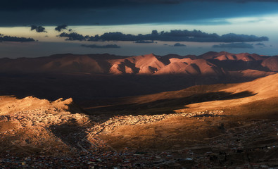 sunset in mountains, bolivia
