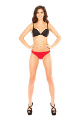 Fototapeta premium Full length portrait of young woman wearing sexy underwear