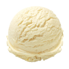 Vanilla ice cream scoop side view isolated on white background