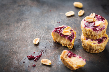 Handmade raw protein energy bars or cheesecakes, superfood healthy snack