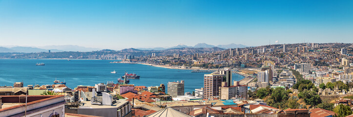 Panoramic aerial view of Valparaiso from Cerro Alegre Hill - Valparaiso, Chile