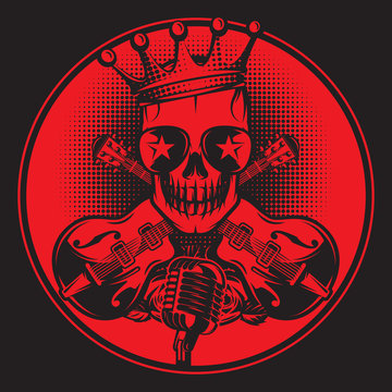 Vector illustration for design of audio disc with skull, guitar and microphone