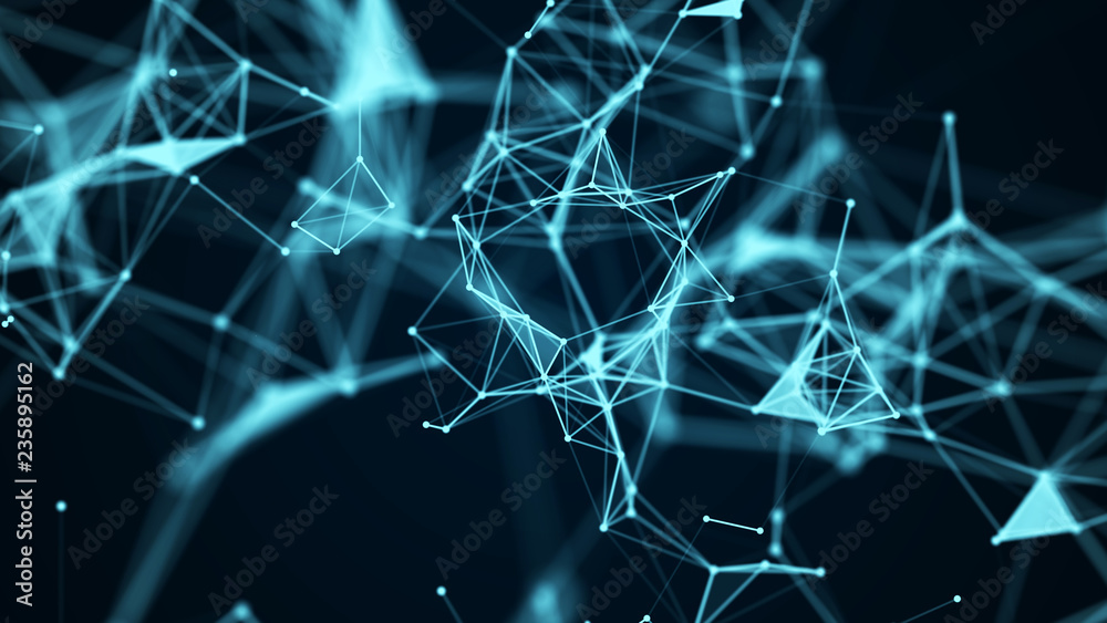 Poster abstract polygonal space background with connecting dots and lines .concept of network. 3d rendering