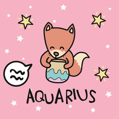 Obraz na płótnie Canvas Aquarius horoscope cartoon vector illustration doodle style 