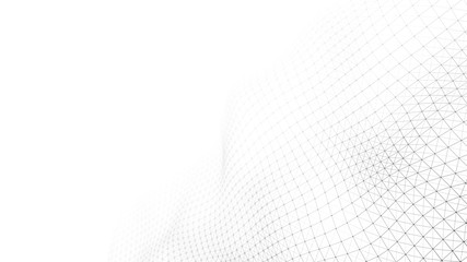 Wave of particles on white background. Abstract interlacing lines and points. Digital connection of elements. Imitation waves.