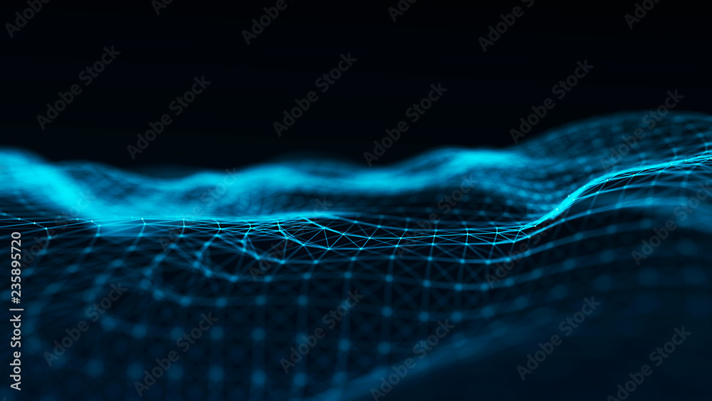 Poster abstract futuristic wave background. wave of particles. wave with connecting dots and lines. 3d rend