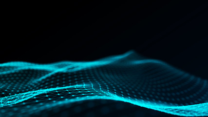 Abstract futuristic wave background. Wave of particles. Wave with connecting dots and lines. 3d rendering.