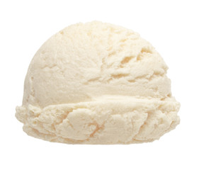 Vanilla ice cream scoop side view isolated on white background.