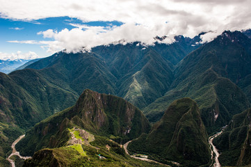 Naklejka premium Putucusi and Urubamba River as seen from Machu Picchu Mountain