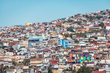 Fototapeta na wymiar Houses of Valparaiso view from Cerro Concepcion Hill - Valparaiso, Chile