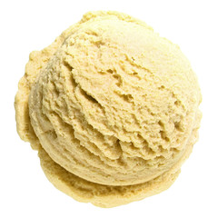 Lemon ice cream scoop top view isolated on white background.