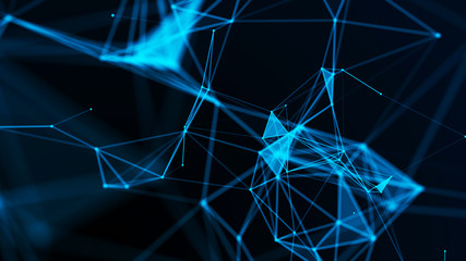 Abstract connection of dots and lines. Distribution of triangular shapes in space. Network connection structure.