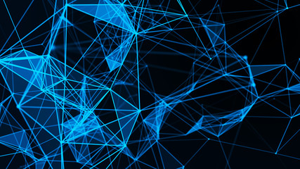 Abstract connection of dots and lines. Distribution of triangular shapes in space. Network connection structure.
