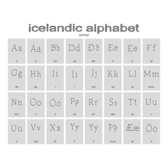 Set of monochrome icons with icelandic alphabet for your design