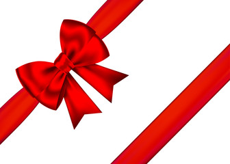 Red realistic gift bow with horizontal  ribbon.