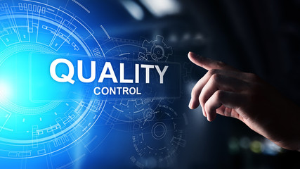 Quality control, assurance, industry standards concept on virtual screen.