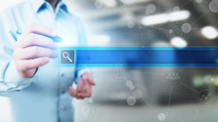 Search bar on virtual screen. Internet and technology concept.